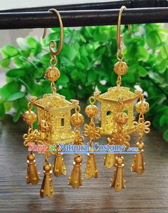 Top Grade Chinese Handmade Wedding Accessories Brass Eardrop Hanfu Golden Earrings for Women