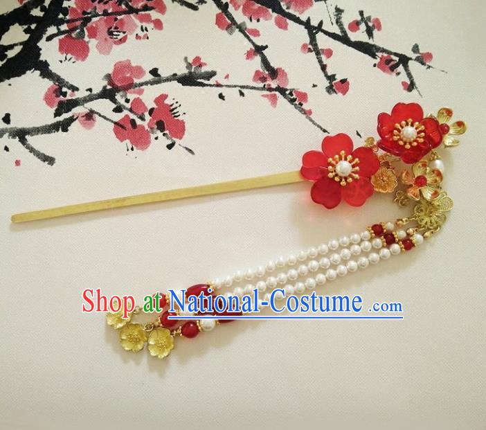 Ancient Chinese Handmade Hair Accessories Classical Pearls Tassel Step Shake Hairpins for Women