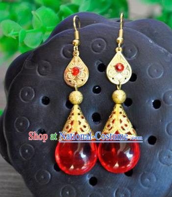 Top Grade Chinese Handmade Accessories Red Eardrop Wedding Hanfu Palace Earrings for Women