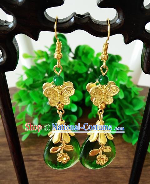 Top Grade Chinese Handmade Accessories Green Eardrop Wedding Hanfu Palace Earrings for Women