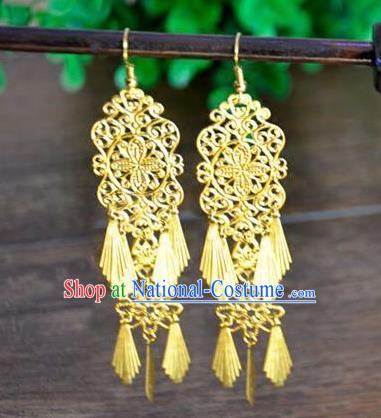 Top Grade Chinese Handmade Accessories Golden Eardrop Wedding Hanfu Palace Earrings for Women