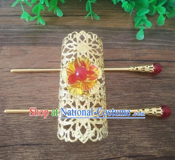 Handmade China Ancient Nobility Childe Hair Accessories Swordsman Golden Hairdo Crown for Men