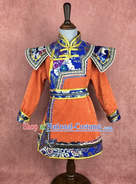 Traditional Chinese Mongol Nationality Costume Children Mongolian Robe, Mongolian Folk Dance Clothing for Kids