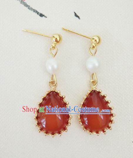 Top Grade Chinese Handmade Accessories Hanfu Eardrop Red Jade Earrings for Women