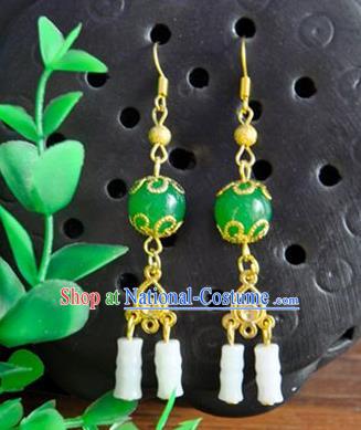 Top Grade Chinese Handmade Accessories Hanfu Eardrop Jade Bamboo Earrings for Women