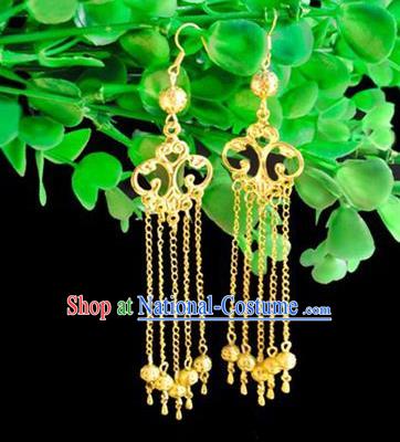 Top Grade Chinese Handmade Accessories Hanfu Eardrop Golden Tassel Earrings for Women