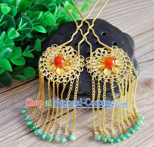 Ancient Chinese Handmade Jade Beads Tassel Hair Clips Hair Accessories Classical Hairpins for Women