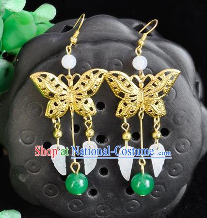 Top Grade Chinese Handmade Accessories Hanfu Eardrop Golden Butterfly Earrings for Women