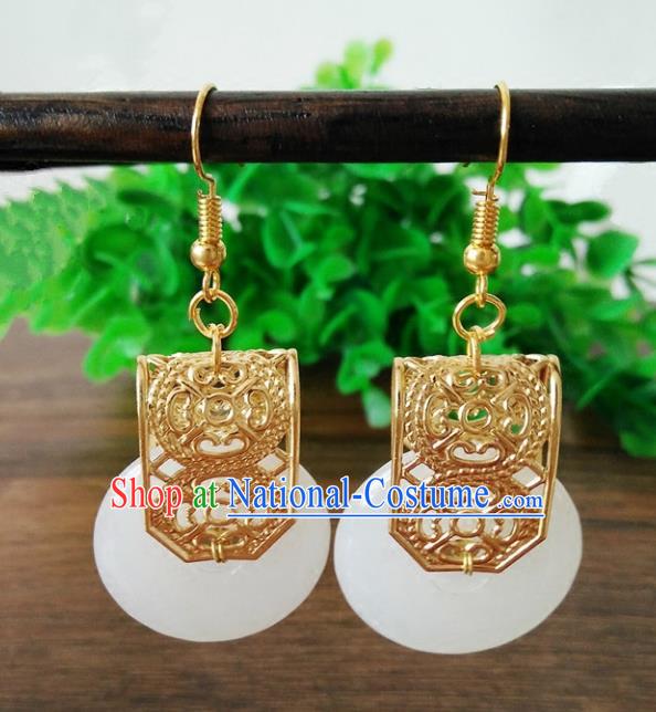 Top Grade Chinese Handmade Accessories Eardrop Hanfu White Jade Earrings for Women