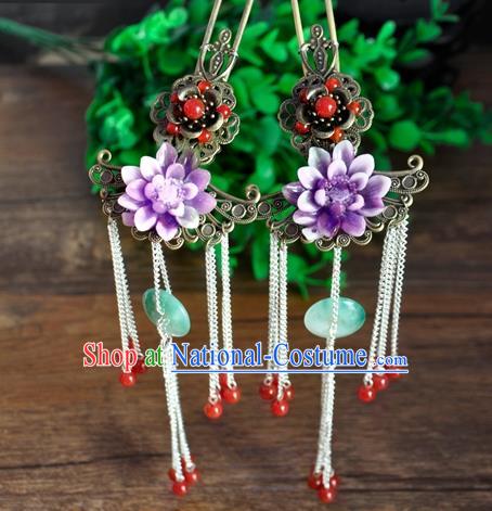 Ancient Chinese Handmade Purple Flower Hair Clip Hair Accessories Classical Hairpins for Women