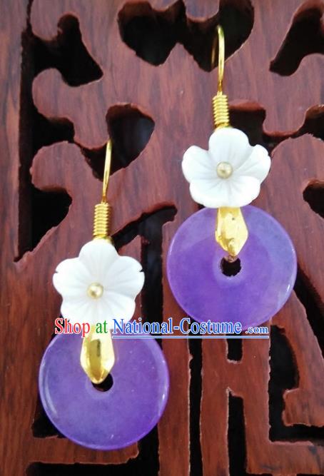 Top Grade Chinese Handmade Accessories Shell Flower Purple Eardrop Hanfu Earrings for Women