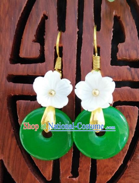 Top Grade Chinese Handmade Accessories Shell Flower Green Eardrop Hanfu Earrings for Women