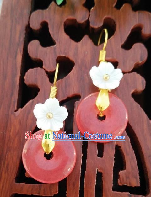 Top Grade Chinese Handmade Accessories Shell Flower Red Eardrop Hanfu Earrings for Women