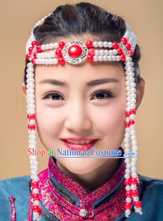 Traditional Chinese Mongol Nationality Beads Hair Accessories, Mongolian Minority Dance Hair Clasp for Women