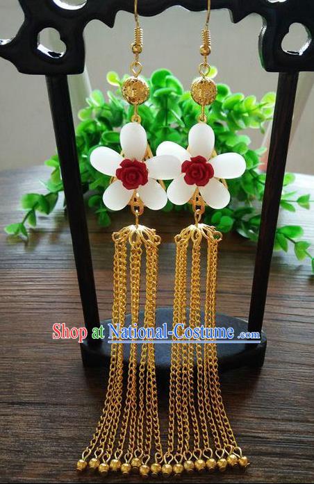 Top Grade Chinese Handmade Accessories Hanfu Golden Tassel Eardrop Ancient Earrings for Women