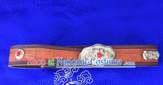 Traditional Chinese Mongol Nationality Waist Accessories, Mongolian Minority Leather Belts Waistband for Women