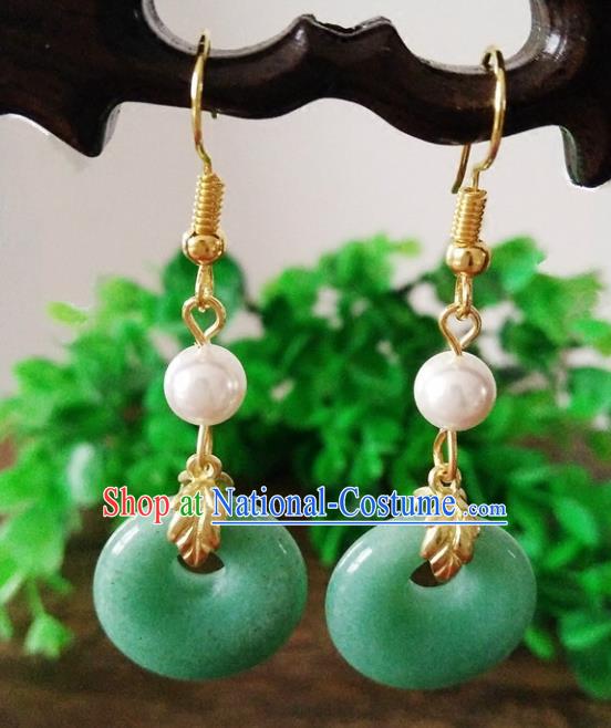 Top Grade Chinese Handmade Accessories Hanfu Aventurine Jade Eardrop Ancient Earrings for Women