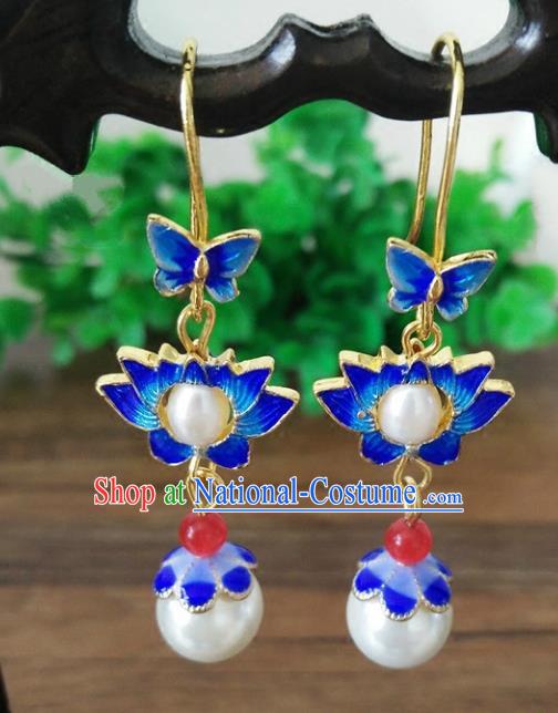 Chinese Handmade Accessories Hanfu Cloisonne Lotus Eardrop Ancient Tassel Earrings for Women