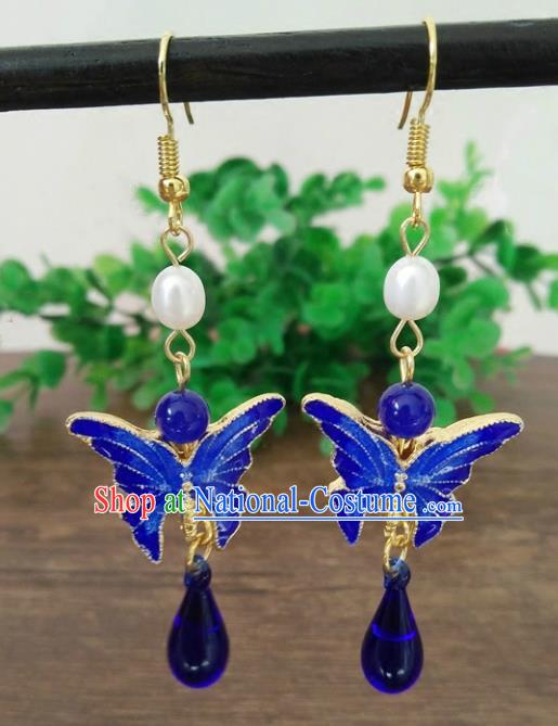 Chinese Handmade Accessories Hanfu Cloisonne Butterfly Eardrop Ancient Tassel Earrings for Women