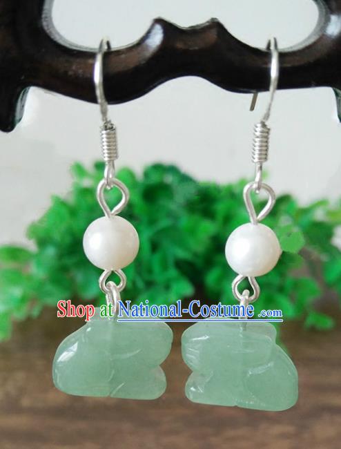 Chinese Handmade Accessories Hanfu Jade Rabbit Eardrop Ancient Tassel Earrings for Women