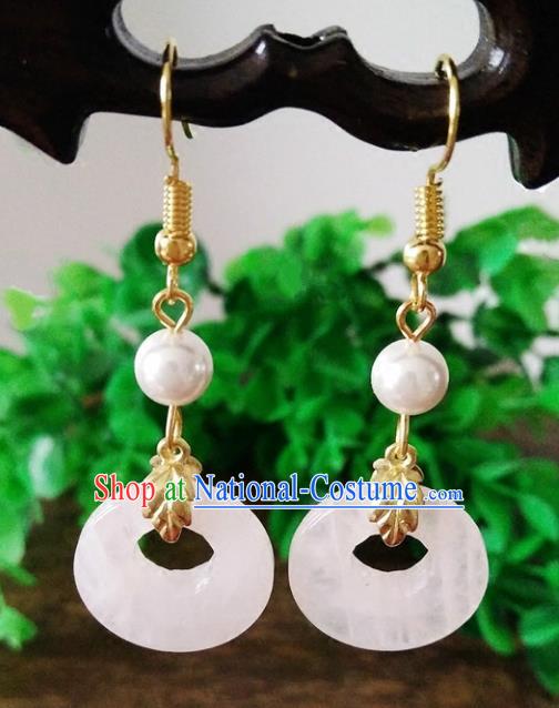 Top Grade Chinese Handmade Accessories Hanfu Aventurine Pink Eardrop Ancient Earrings for Women