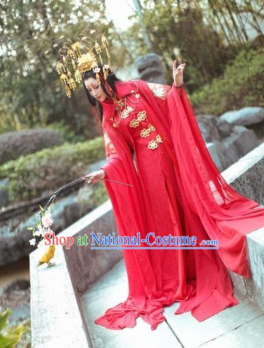 Chinese Ancient Princess Wedding Costume Northern and Southern Dynasties Nobility Lady Red Hanfu Dress for Women