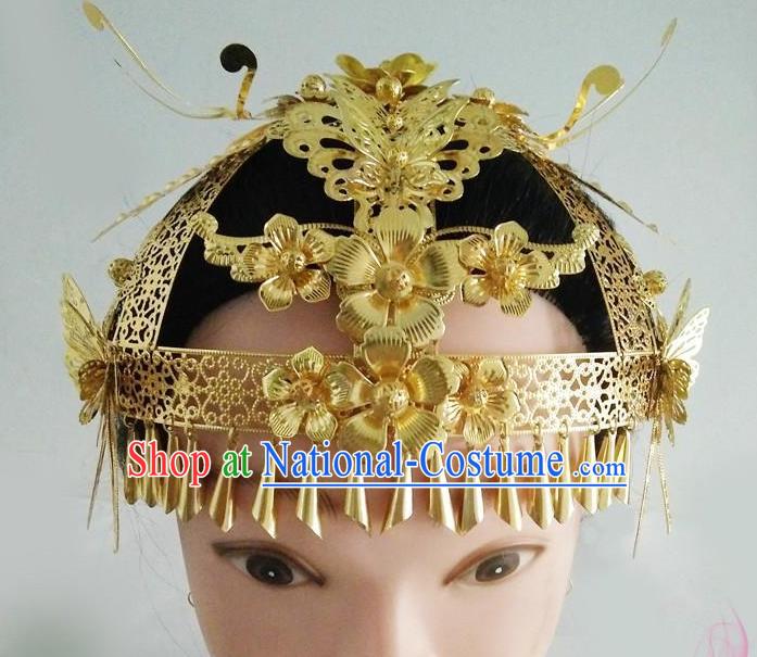 Ancient Chinese Handmade Golden Phoenix Coronet Hair Accessories Classical Palace Queen Hairpins Headwear for Women