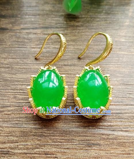 Chinese Handmade Accessories Hanfu Green Jade Eardrop Ancient Earrings for Women