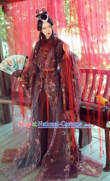 Chinese Ancient Cosplay Nobility Lady Embroidered Costume Jin Dynasty Swordswoman Hanfu Dress for Women