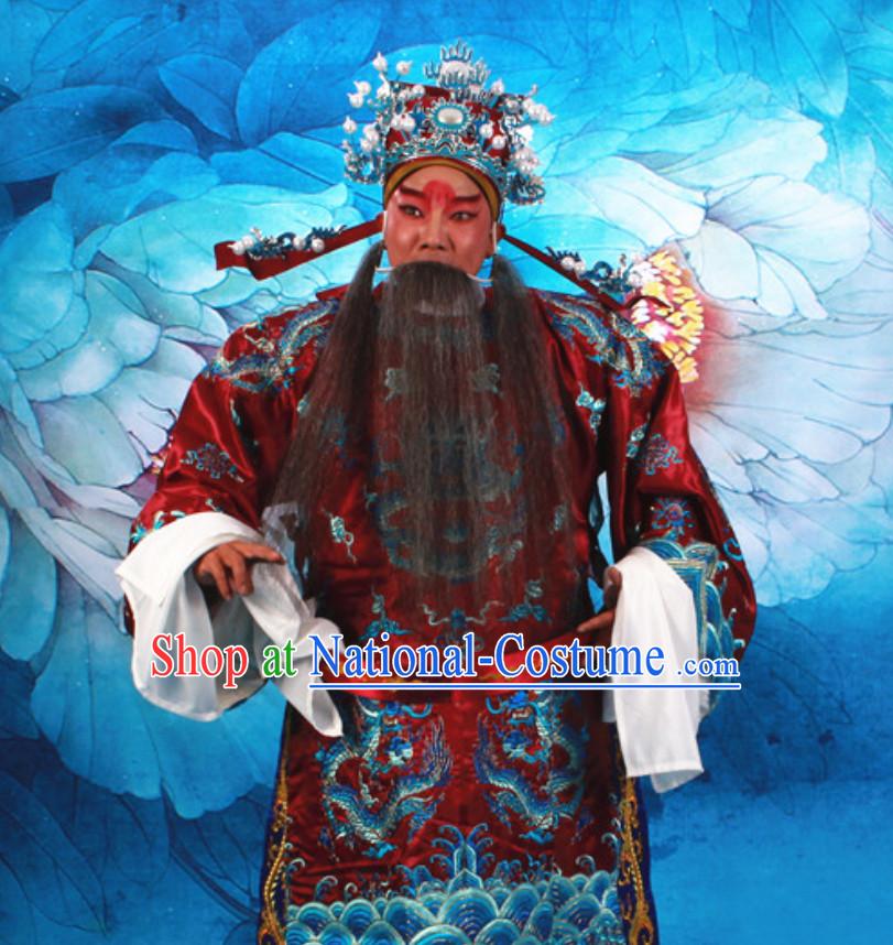 Deep Red Chinese Classical Opera Mang Embroidered Dragon Long Robe Clothing for Gentleman