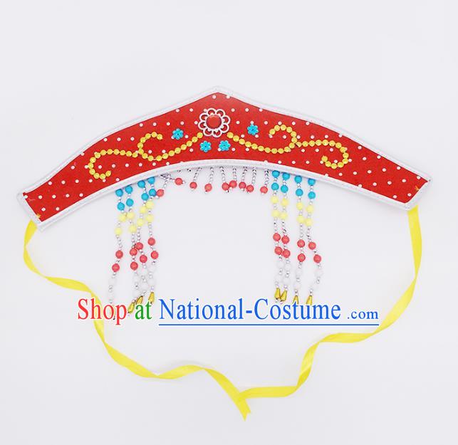 Traditional Chinese Mongol Nationality Red Headband, Mongolian Minority Hair Accessories Dance Headwear for Kids