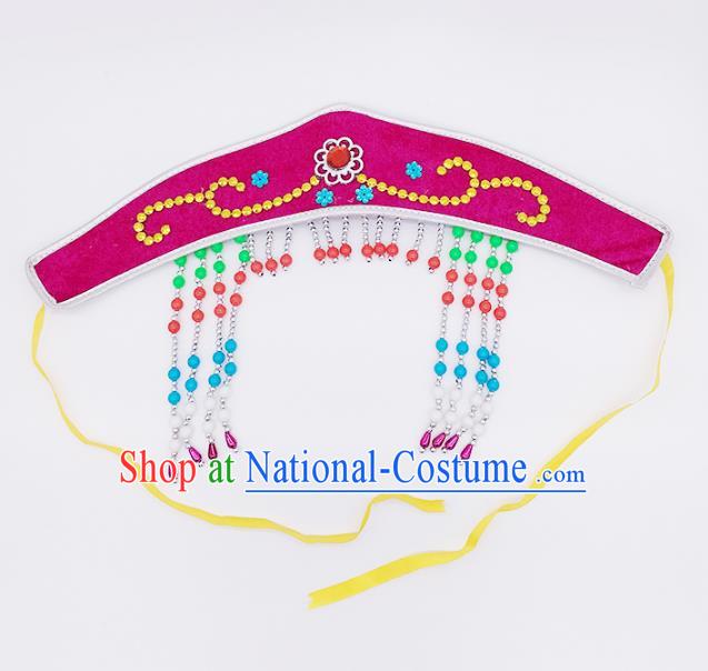 Traditional Chinese Mongol Nationality Rosy Headband, Mongolian Minority Hair Accessories Dance Headwear for Kids