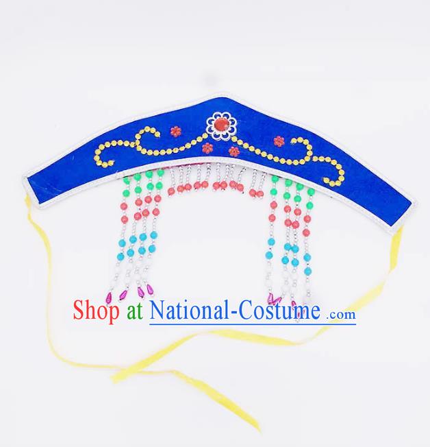 Traditional Chinese Mongol Nationality Blue Headband, Mongolian Minority Hair Accessories Dance Headwear for Kids