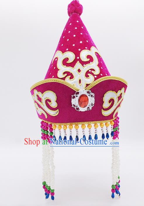 Traditional Chinese Mongol Nationality Purple Hats, Mongolian Minority Hair Accessories Dance Headwear for Kids