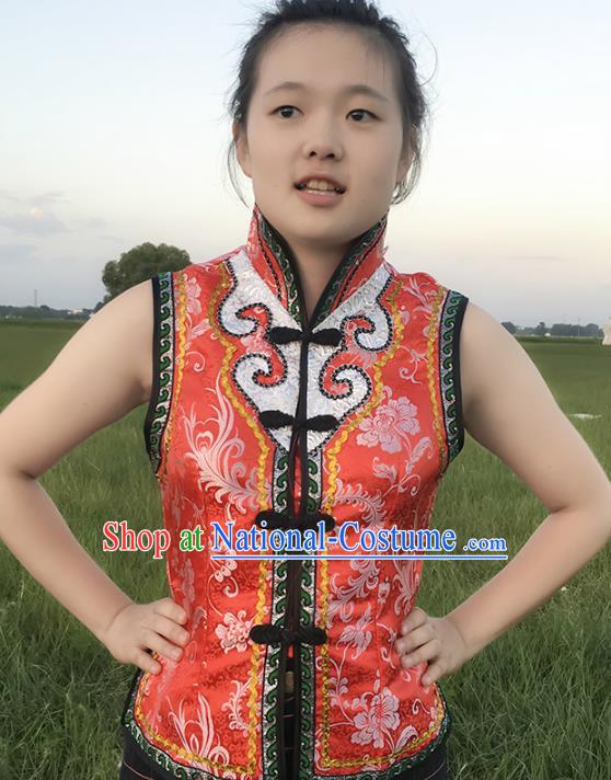 Chinese Mongol Nationality Ethnic Costume Red Vests, Traditional Mongolian Folk Dance Waistcoat for Women