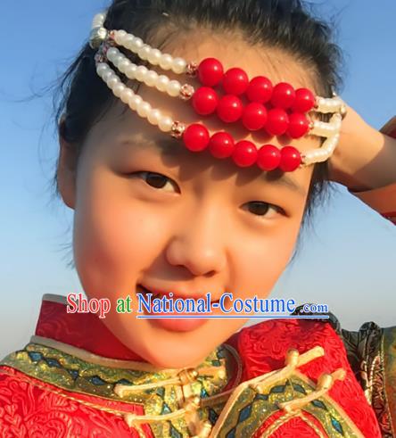 Traditional Chinese Folk Dance Hair Accessories, Mongolian Minority White Beads Hair Jewelry Dance Headwear for Women