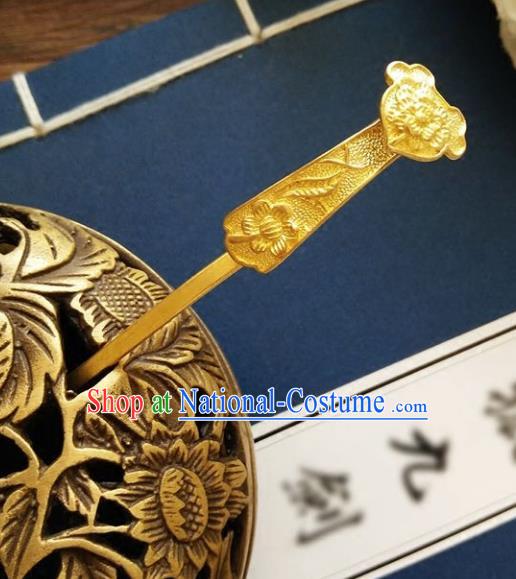 Chinese Ancient Hair Accessories Hanfu Hairpins Brass Carving Hair Clip for Women