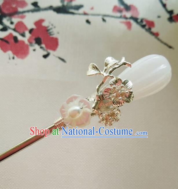 Chinese Ancient Hair Accessories Hanfu Hairpins Handmade White Jade Hair Clip for Women