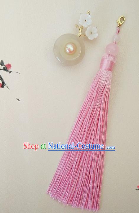 Chinese Ancient Handmade Brooch Jewelry Accessories Pink Tassel Peace Buckle Breastpin for Women