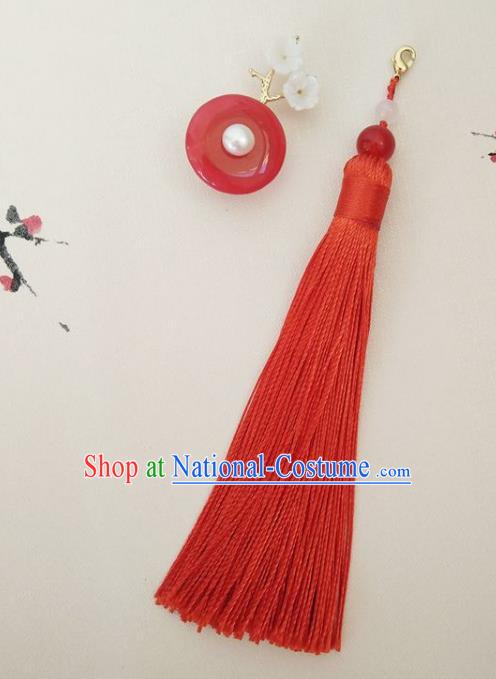 Chinese Ancient Handmade Brooch Jewelry Accessories Red Tassel Peace Buckle Breastpin for Women