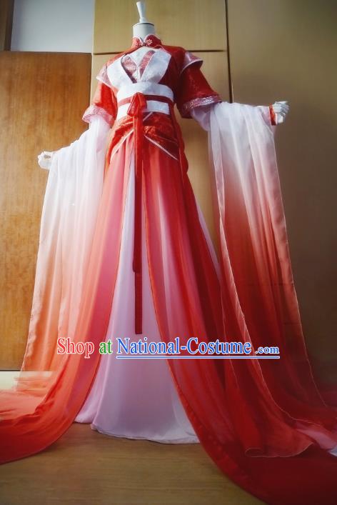 Chinese Ancient Cosplay Princess Costume Tang Dynasty Palace Lady Swordswoman Red Hanfu Dress for Women