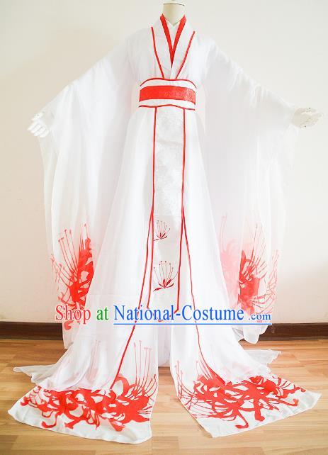 Chinese Ancient Cosplay Palace Princess Costume Jin Dynasty Swordswoman White Hanfu Dress for Women