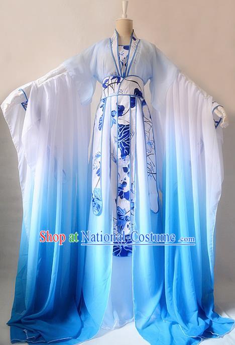 Chinese Ancient Cosplay Palace Princess Costume Jin Dynasty Swordswoman Blue Hanfu Dress for Women