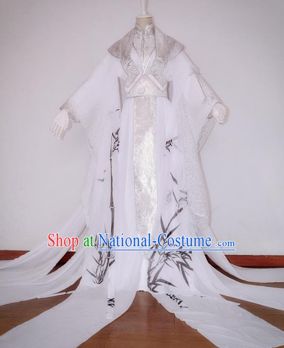 Chinese Ancient Cosplay Nobility Childe Costume Jin Dynasty Swordsman Printing Bamboo Clothing for Men