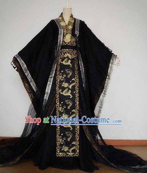 Chinese Ancient Cosplay Emperor Black Costume Jin Dynasty King Swordsman Clothing for Men