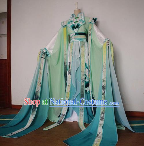 Chinese Ancient Cosplay Scholar Green Costume Han Dynasty Prince Swordsman Clothing for Men