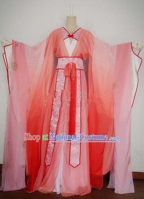 Chinese Ancient Cosplay Swordswoman Costume Traditional Han Dynasty Princess Pink Hanfu Dress for Women