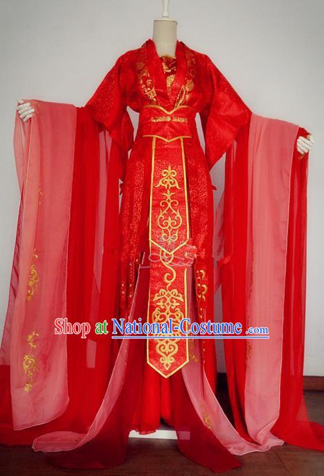 Chinese Ancient Cosplay Swordswoman Wedding Costume Traditional Han Dynasty Princess Red Hanfu Dress for Women