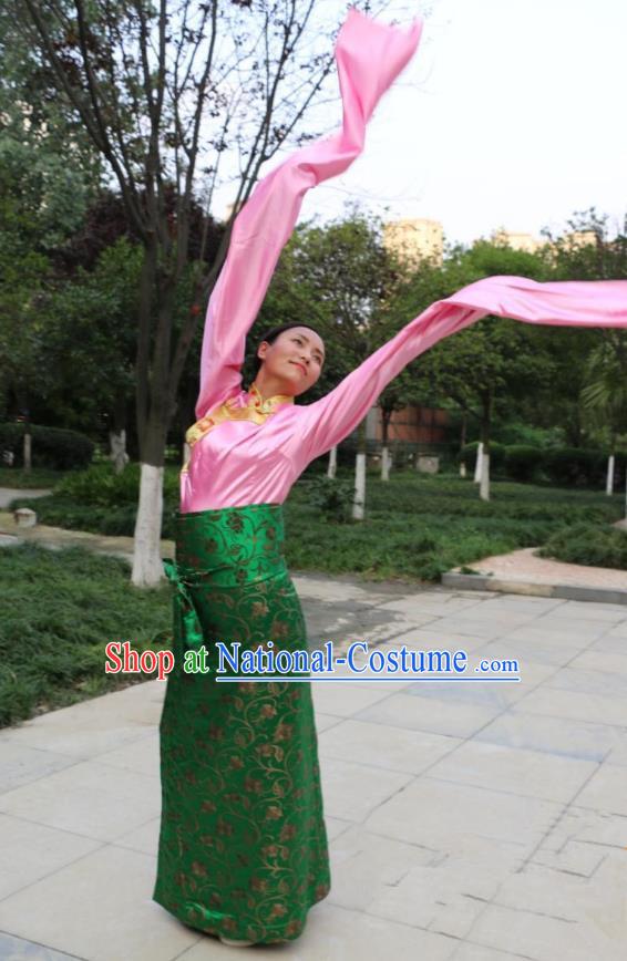 Chinese Traditional Minority Dance Costume Zang Nationality Water Sleeve Clothing for Women