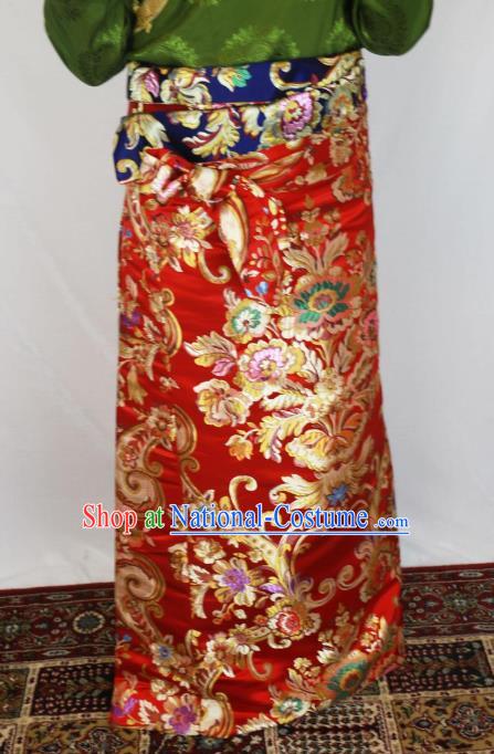 Chinese Traditional Minority Dance Costume Zang Nationality Tibetan Minority Red Skirt for Women